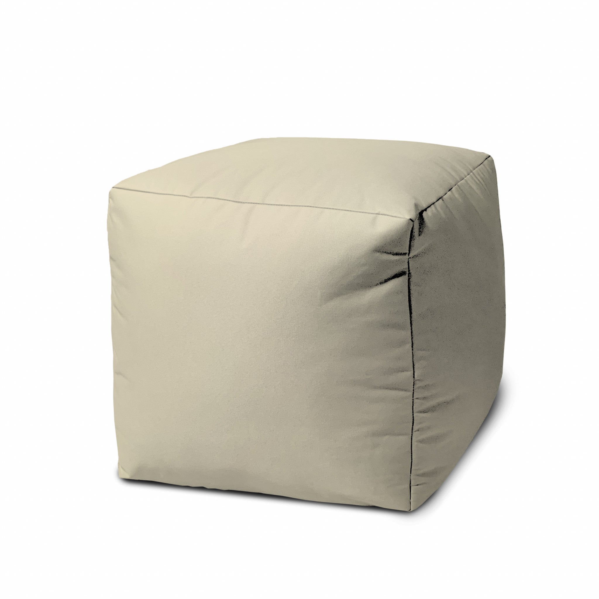 17" Cool Neutral Ivory Solid Color Indoor Outdoor Pouf Ottoman