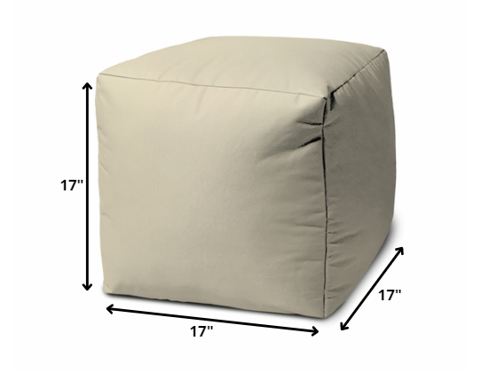 17" Cool Neutral Ivory Solid Color Indoor Outdoor Pouf Ottoman