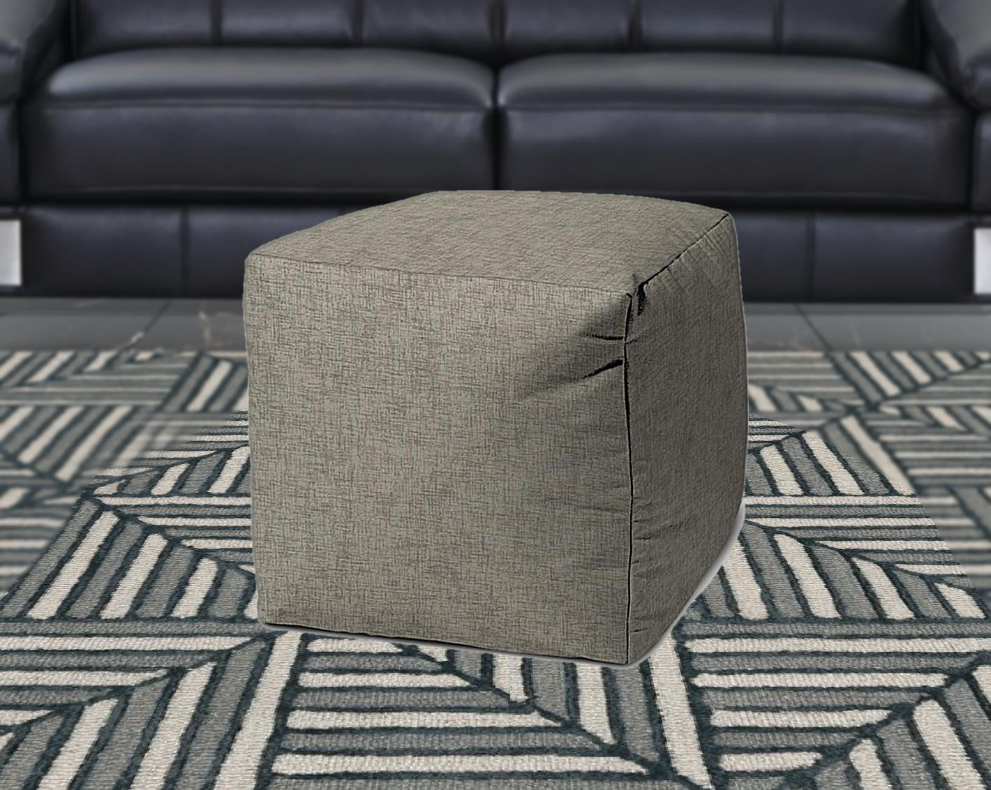 17" Taupe Polyester Cube Indoor Outdoor Pouf Ottoman