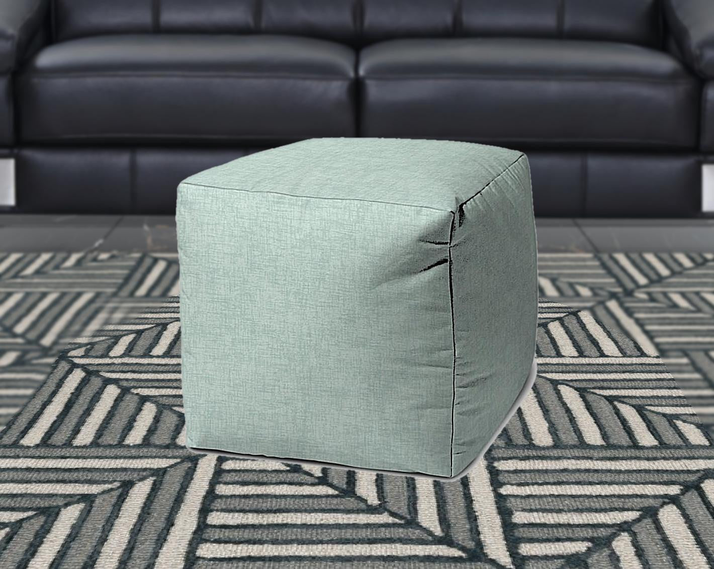 17" Green Polyester Cube Indoor Outdoor Pouf Ottoman