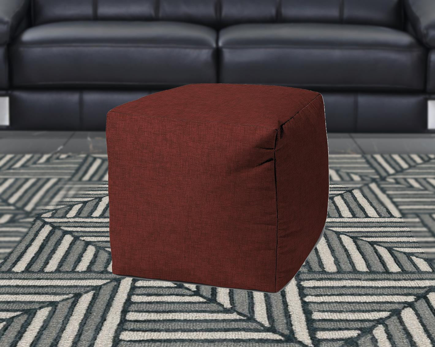 17" Red Polyester Cube Indoor Outdoor Pouf Ottoman