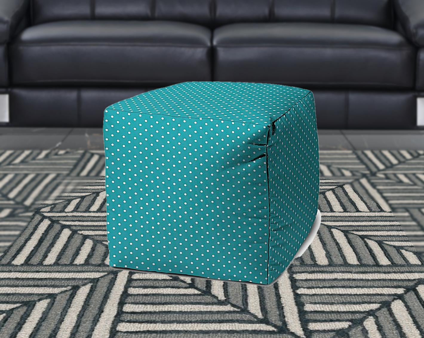 17" Turquoise Cube Polka Dots Indoor Outdoor Pouf Cover