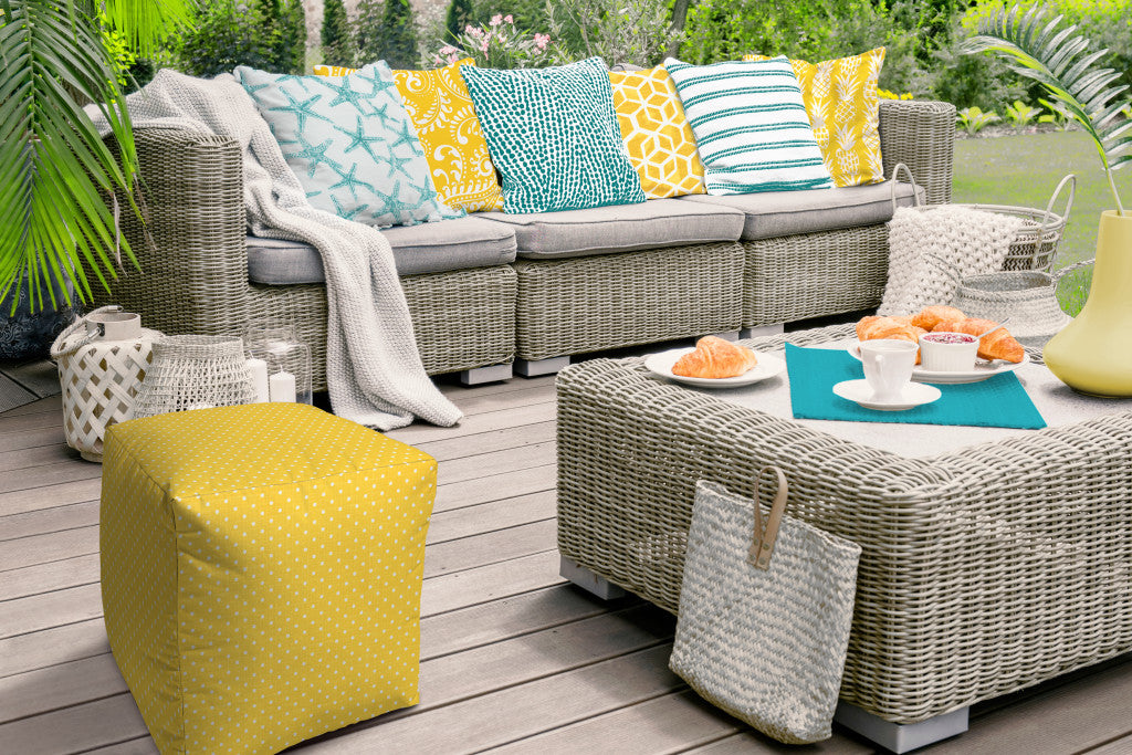 17" Yellow Cube Polka Dots Indoor Outdoor Pouf Cover