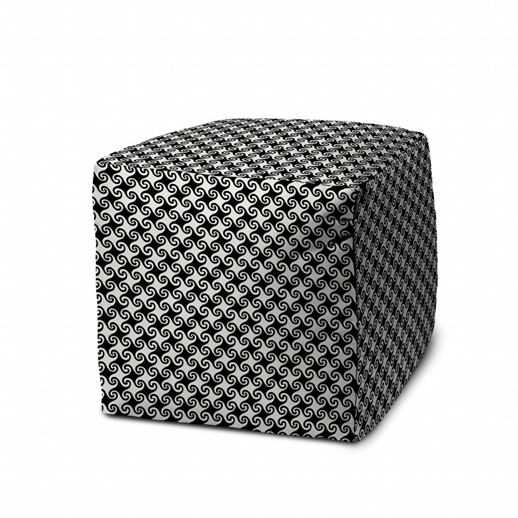 17" Black And White Cube Geometric Indoor Outdoor Pouf Cover