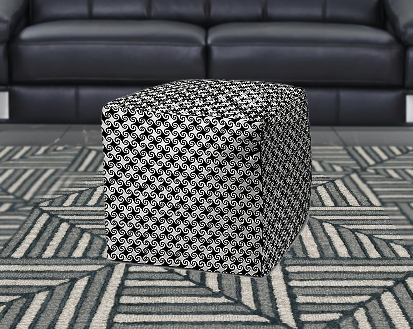 17" Black And White Cube Geometric Indoor Outdoor Pouf Cover