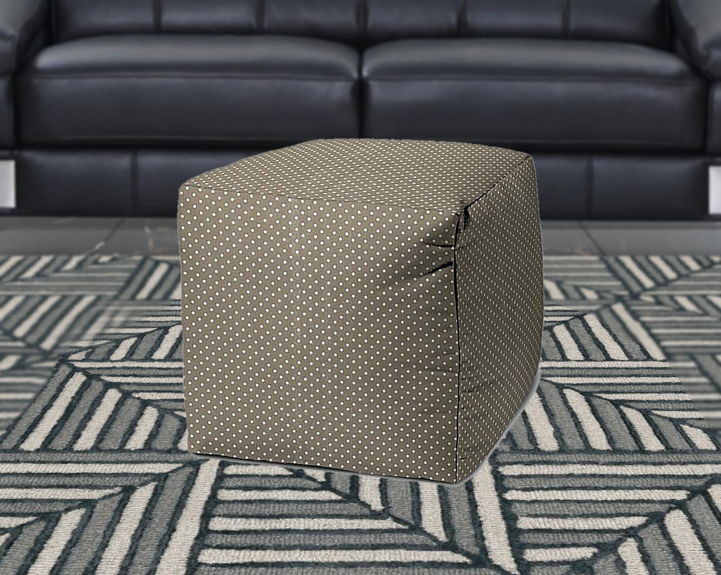 17" Taupe Cube Polka Dots Indoor Outdoor Pouf Cover