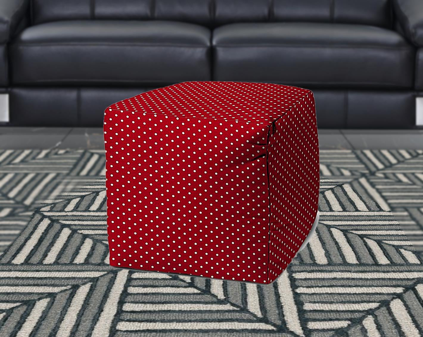 17" Red Cube Polka Dots Indoor Outdoor Pouf Cover