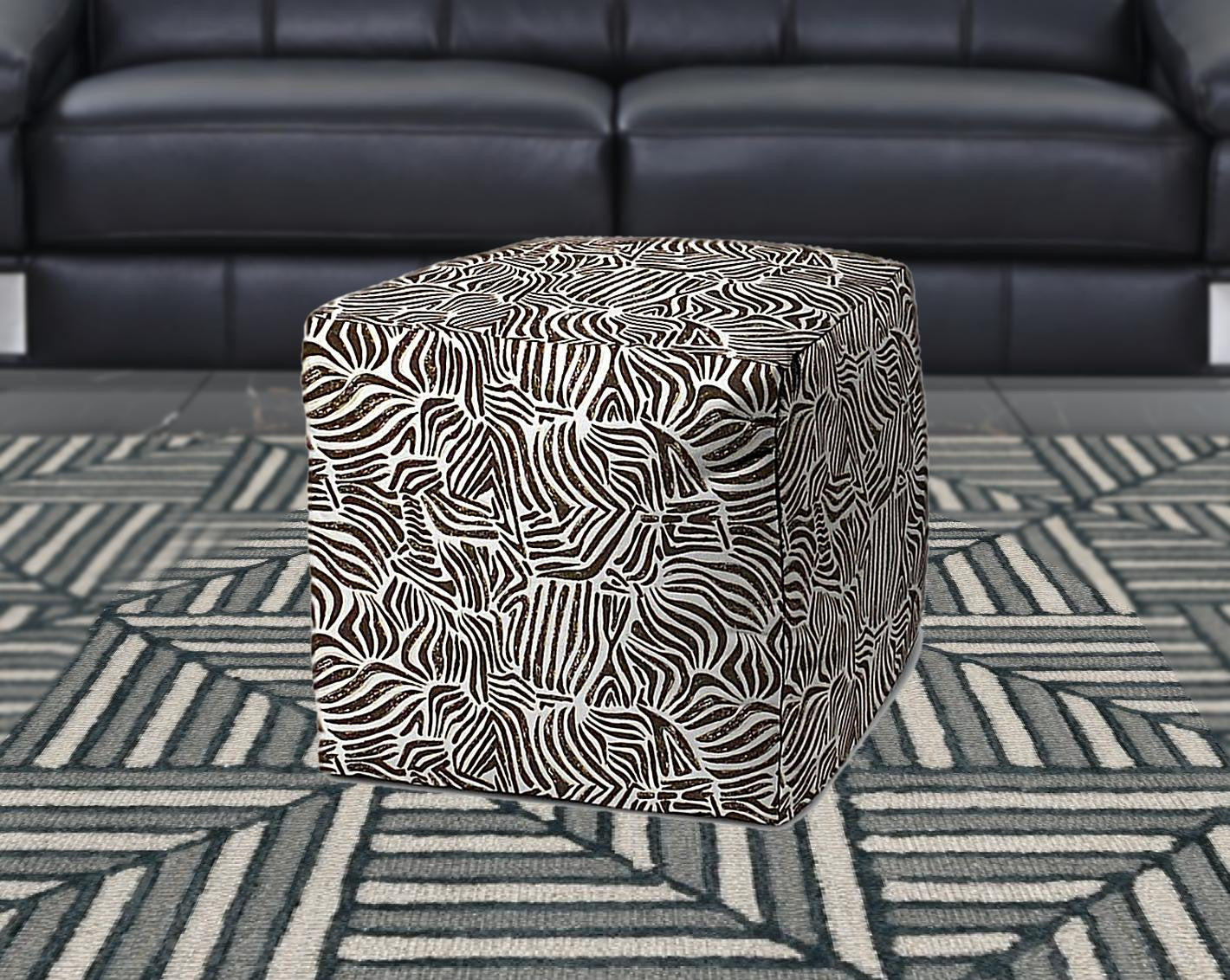 17" Black Cube Abstract Indoor Outdoor Pouf Cover