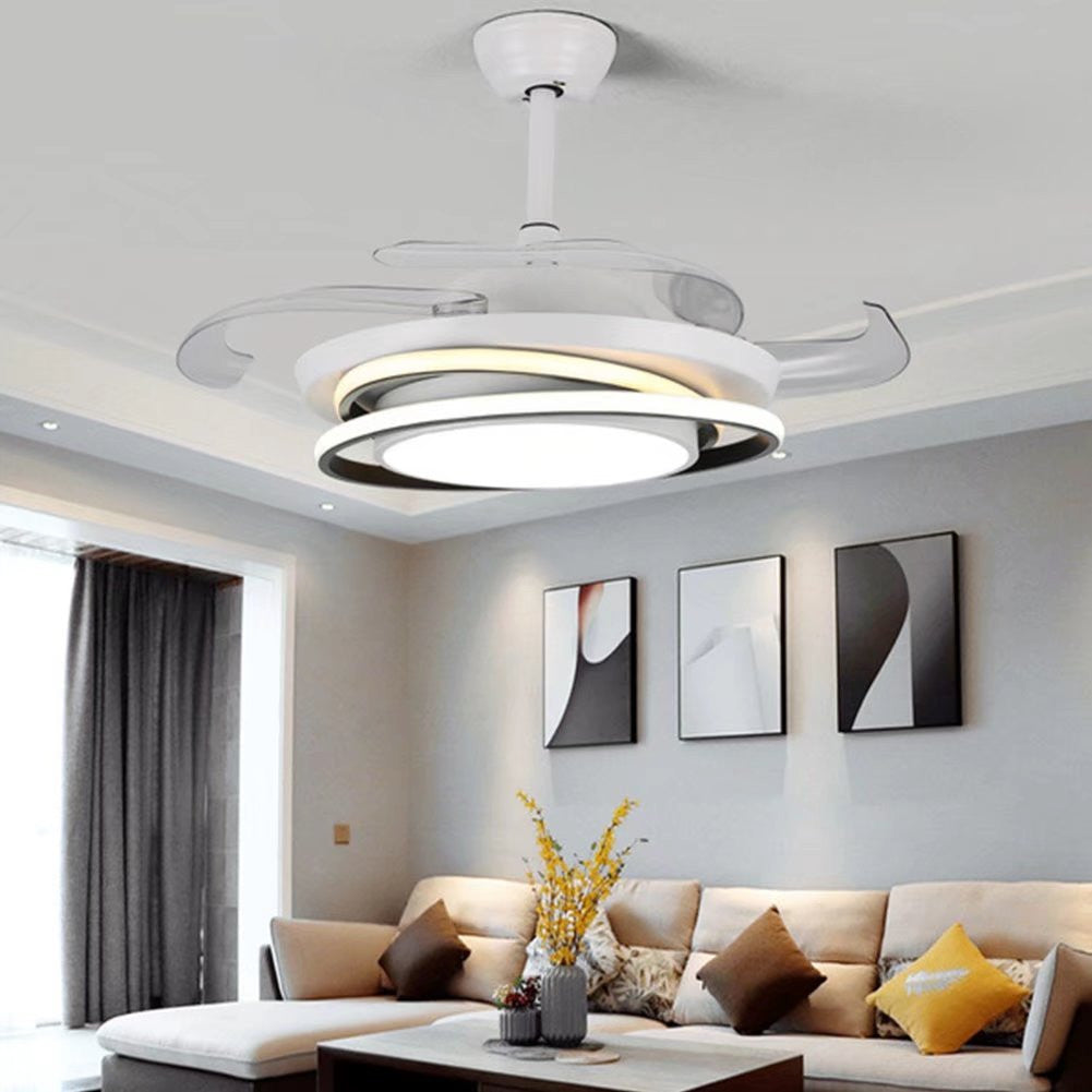 Asymmetric White Ceiling Lamp And Fan