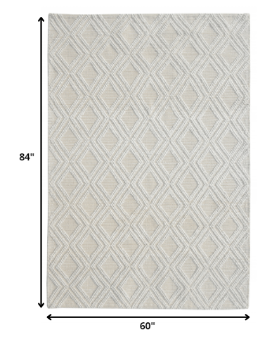 5' X 7' Off White Geometric Dhurrie Area Rug