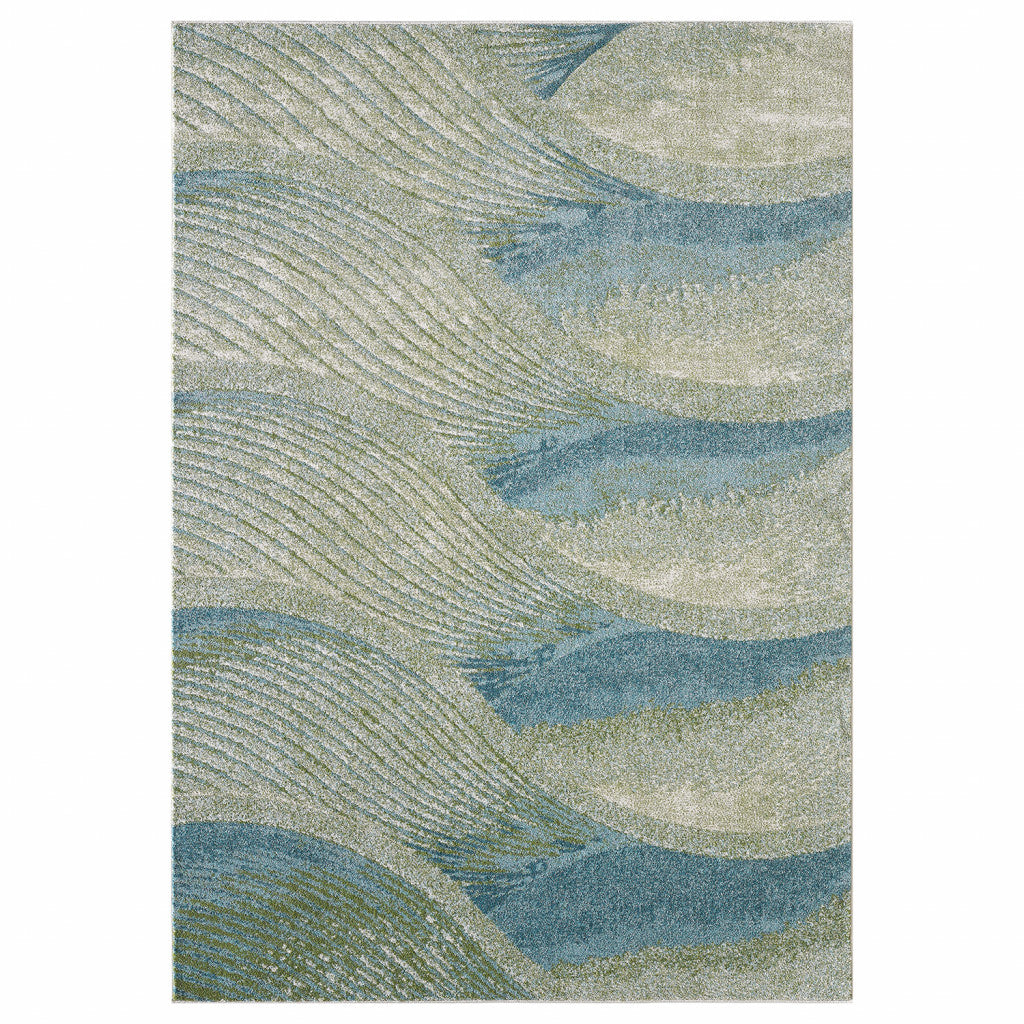 10’ x 13’ Blue Beige Abstract Waves Modern Area Rug