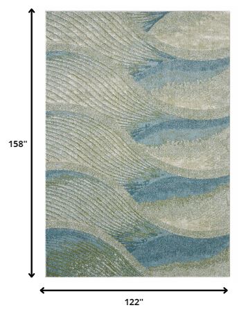 10’ x 13’ Blue Beige Abstract Waves Modern Area Rug