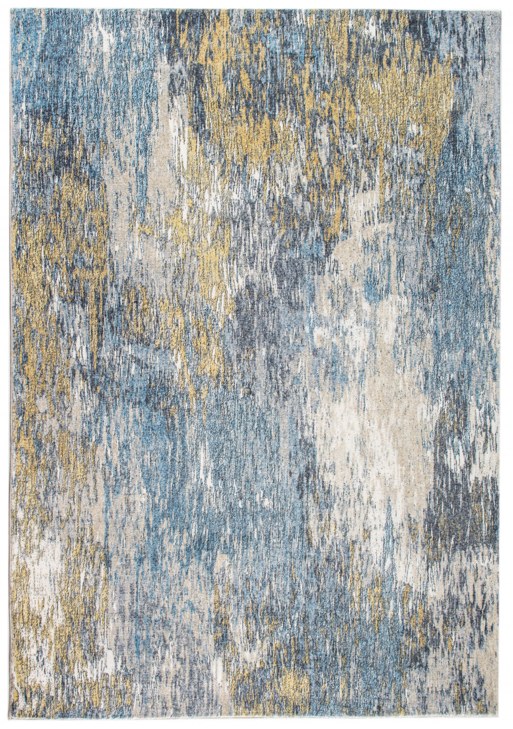 8' Blue And Gold Abstract Dhurrie Runner Rug