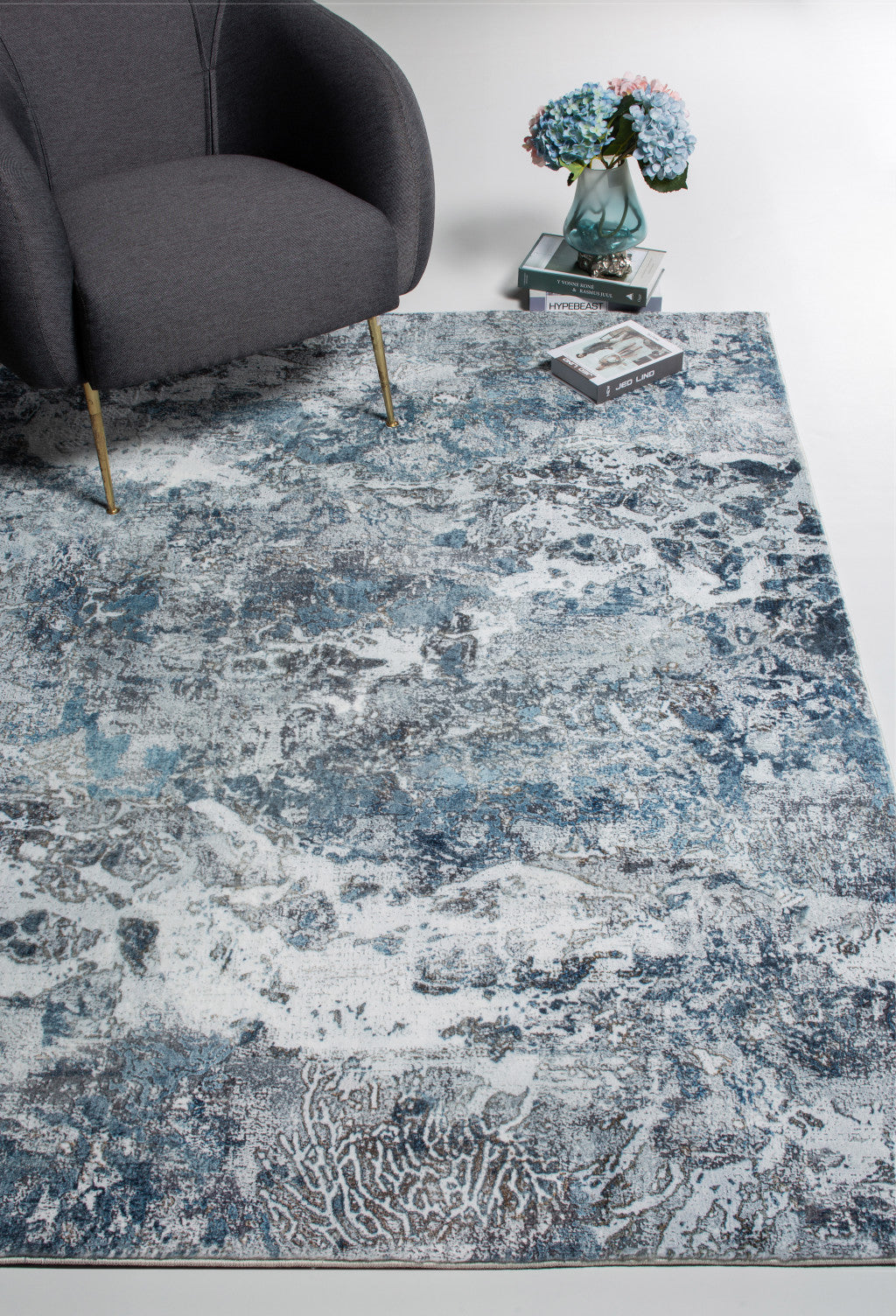 8' Blue And Gray Abstract Dhurrie Runner Rug