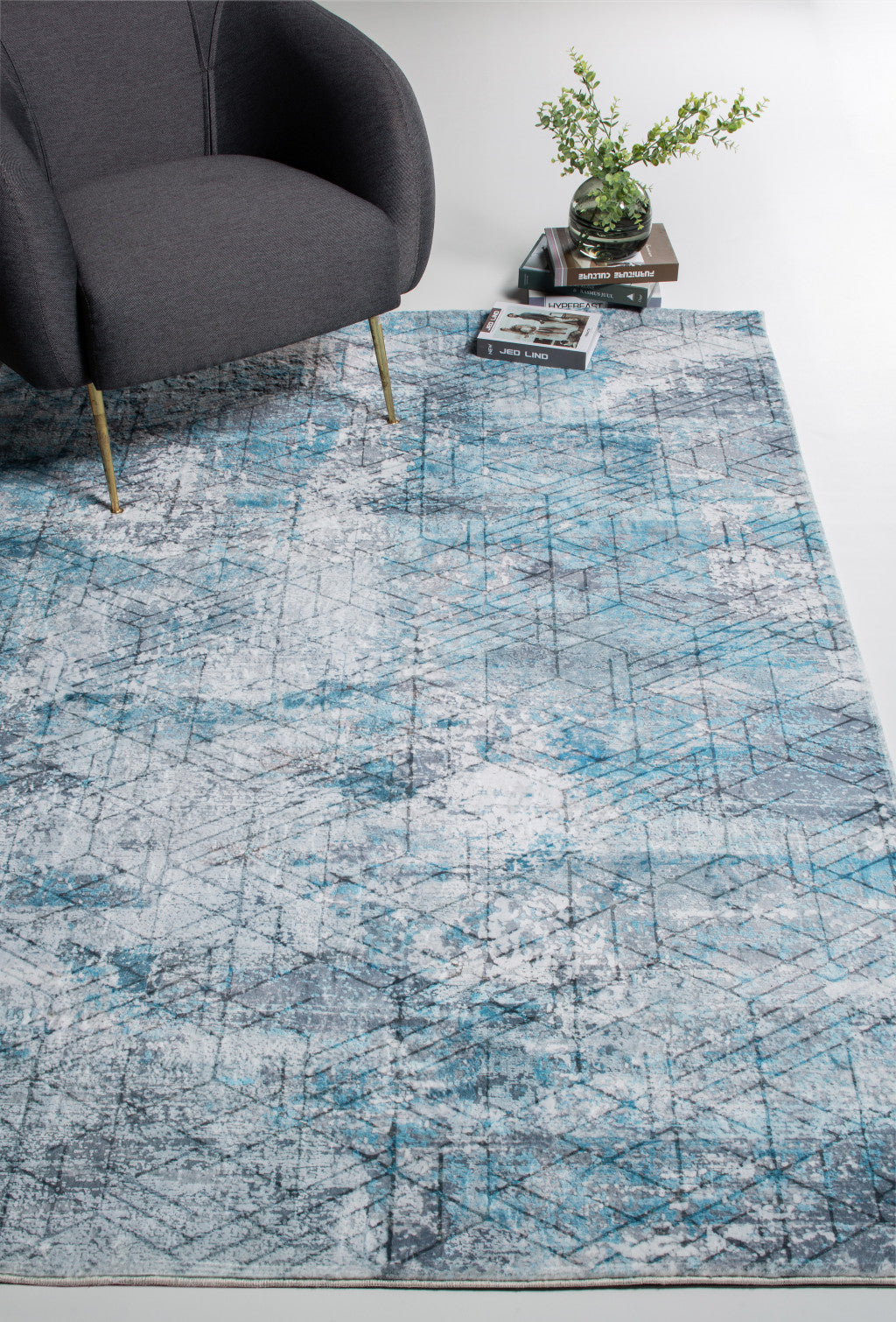 6’ x 9’ Blue Gray Abstract Cuboid Modern Area Rug