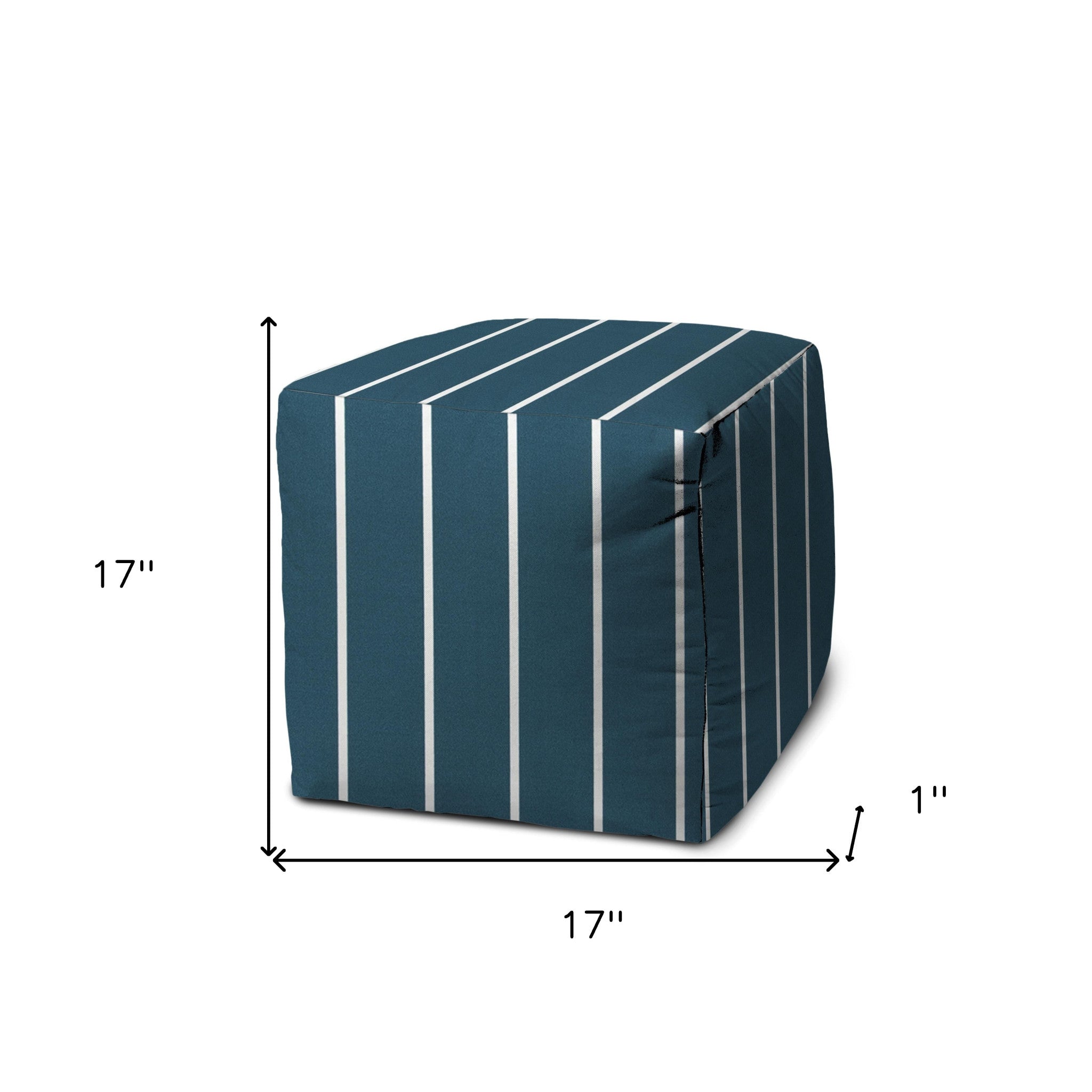 17" Turquoise Cube Striped Indoor Outdoor Pouf Cover