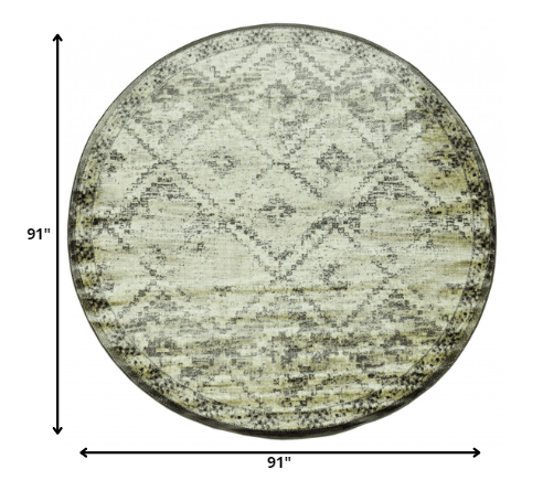 8' Gray Round Abstract Dhurrie Area Rug