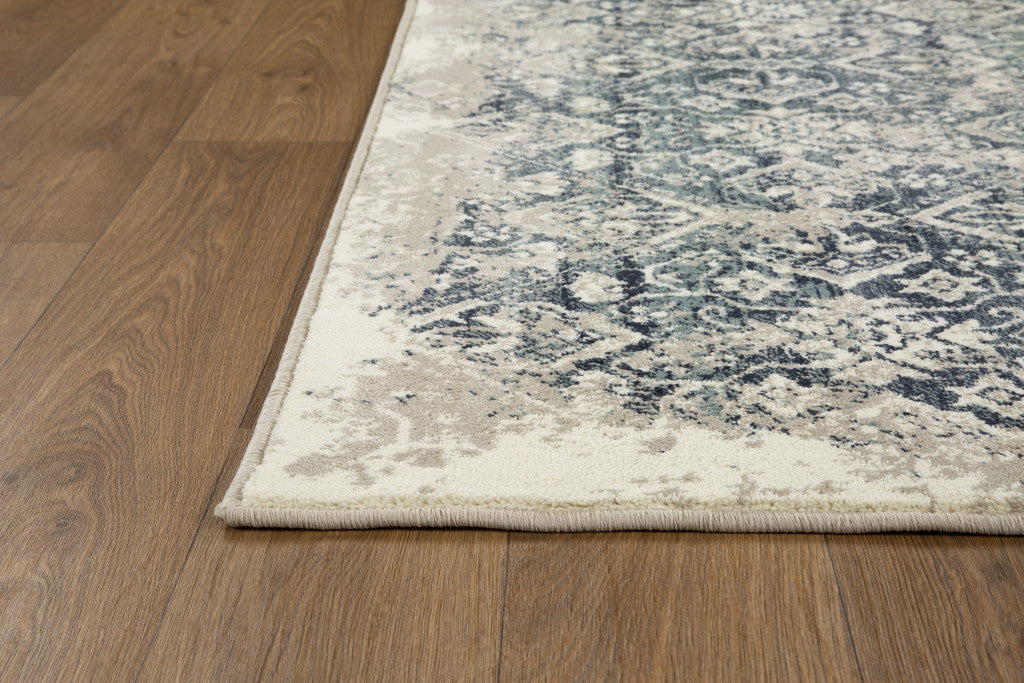 8' X 11' Blue And Ivory Oriental Dhurrie Area Rug