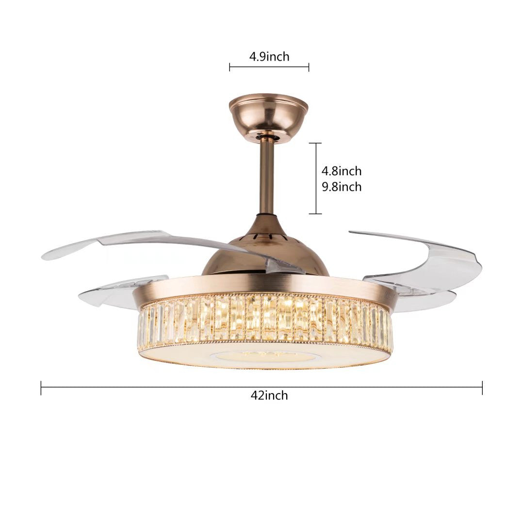 Elegant Crystal Chandelier Retractable Blade Ceiling Fan