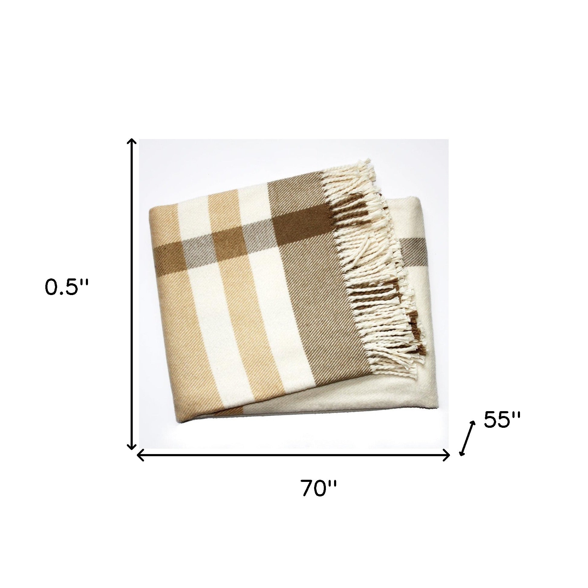 Plush Multi Beige Plaid Throw Blanket with Tassels