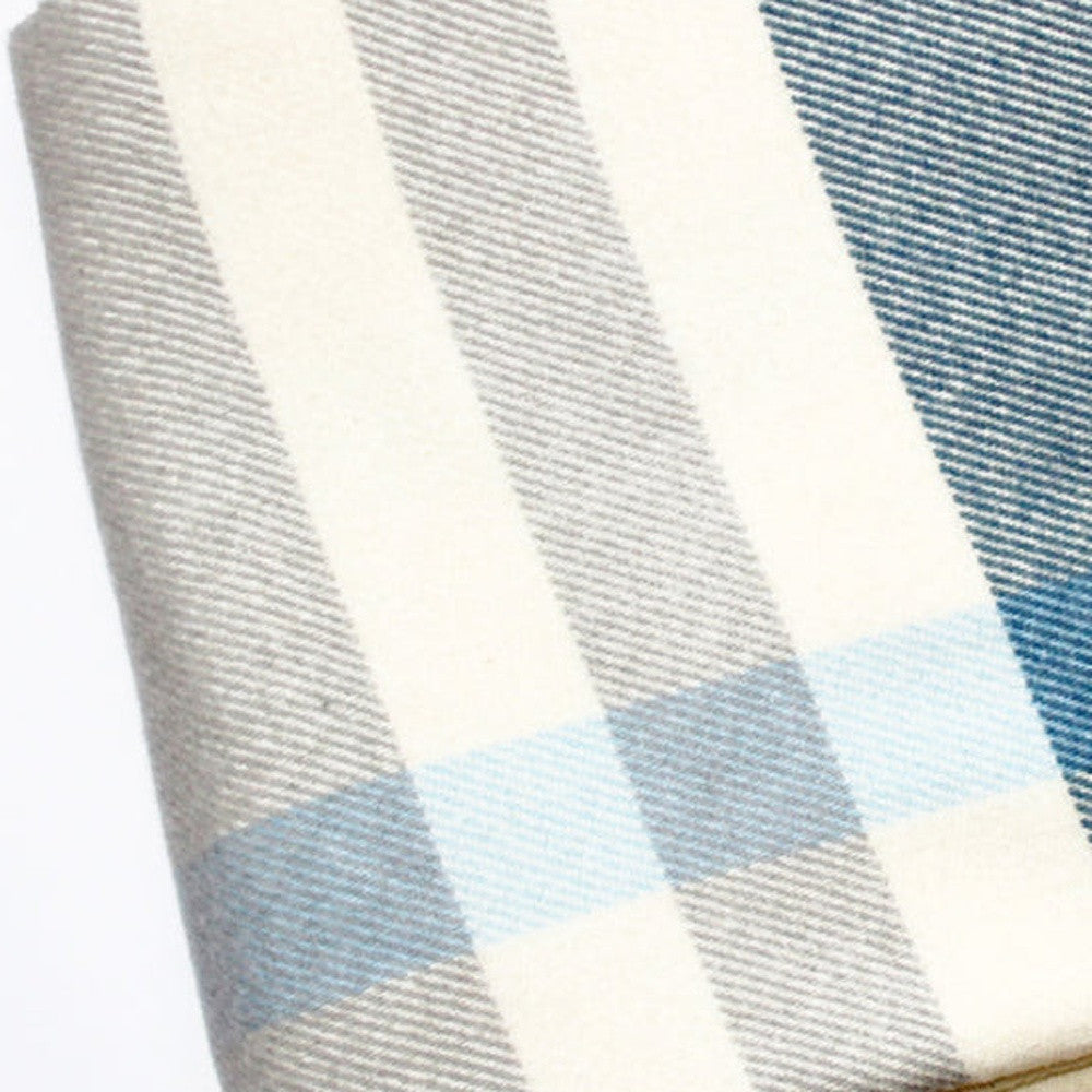 Plush Multi Blue Plaid Throw Blanket with Tassels