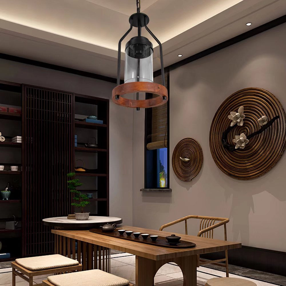 Brown Retro Metal And Wood Pendant Lamp