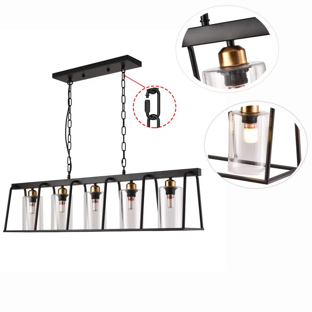 Black Modern Farmhouse Five Light Hanging Chandelier