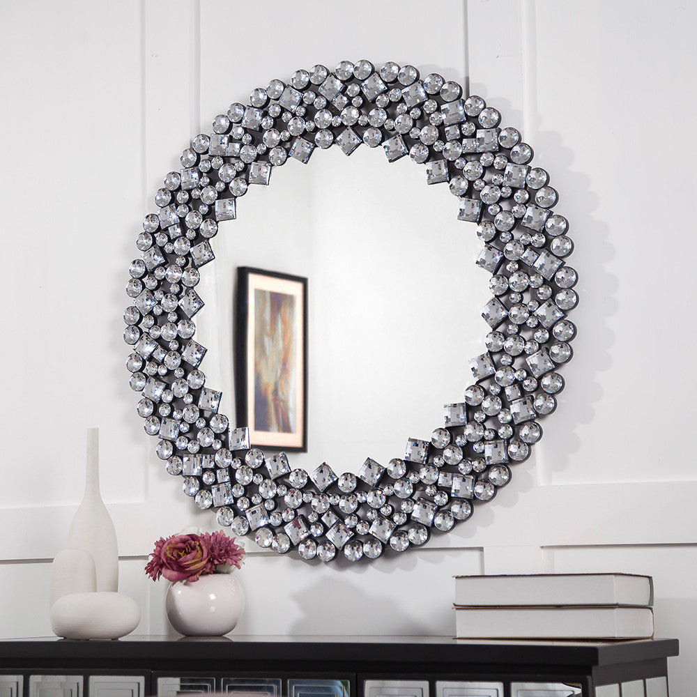 Round Diamond Jeweled Wall Mirror