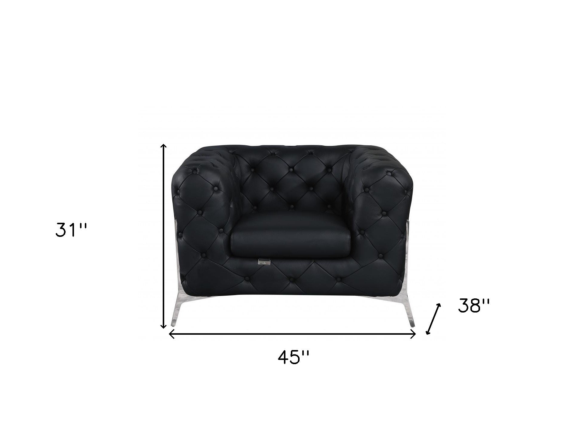 Glam Black and Chrome Tufted Leather Armchair