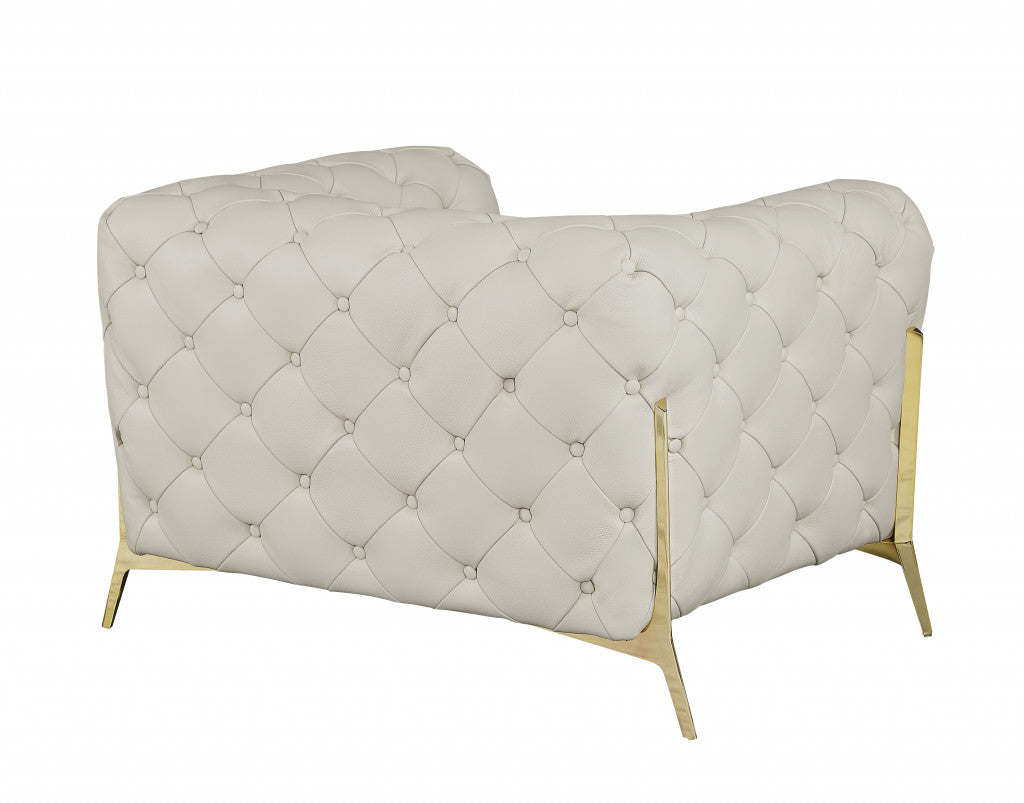 Glam Beige and Gold Tufted Leather Armchair