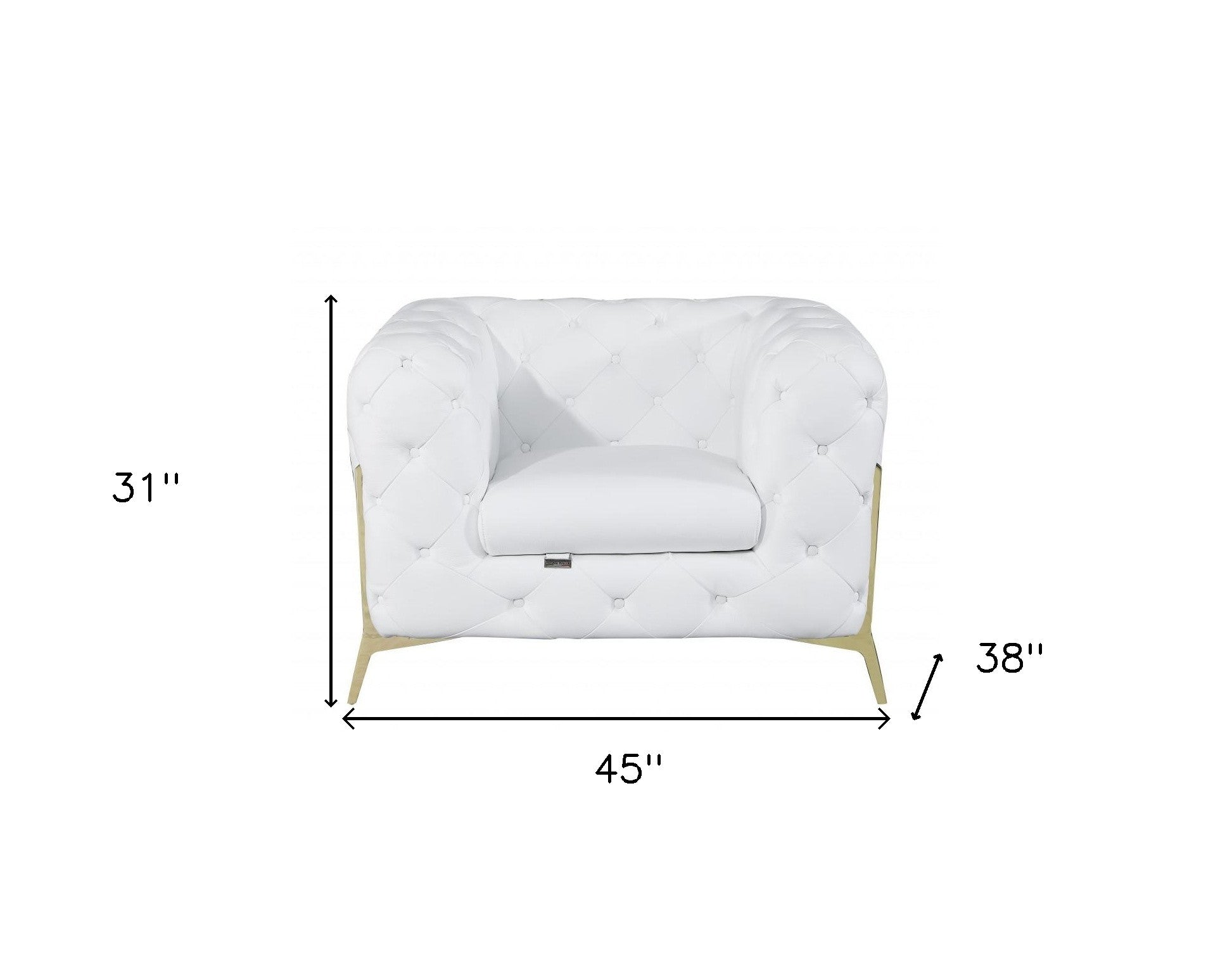 Glam White and Gold Tufted Leather Armchair