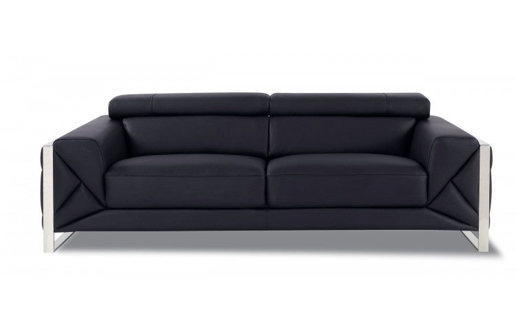 89" Black and Chrome Genuine Leather Sofa