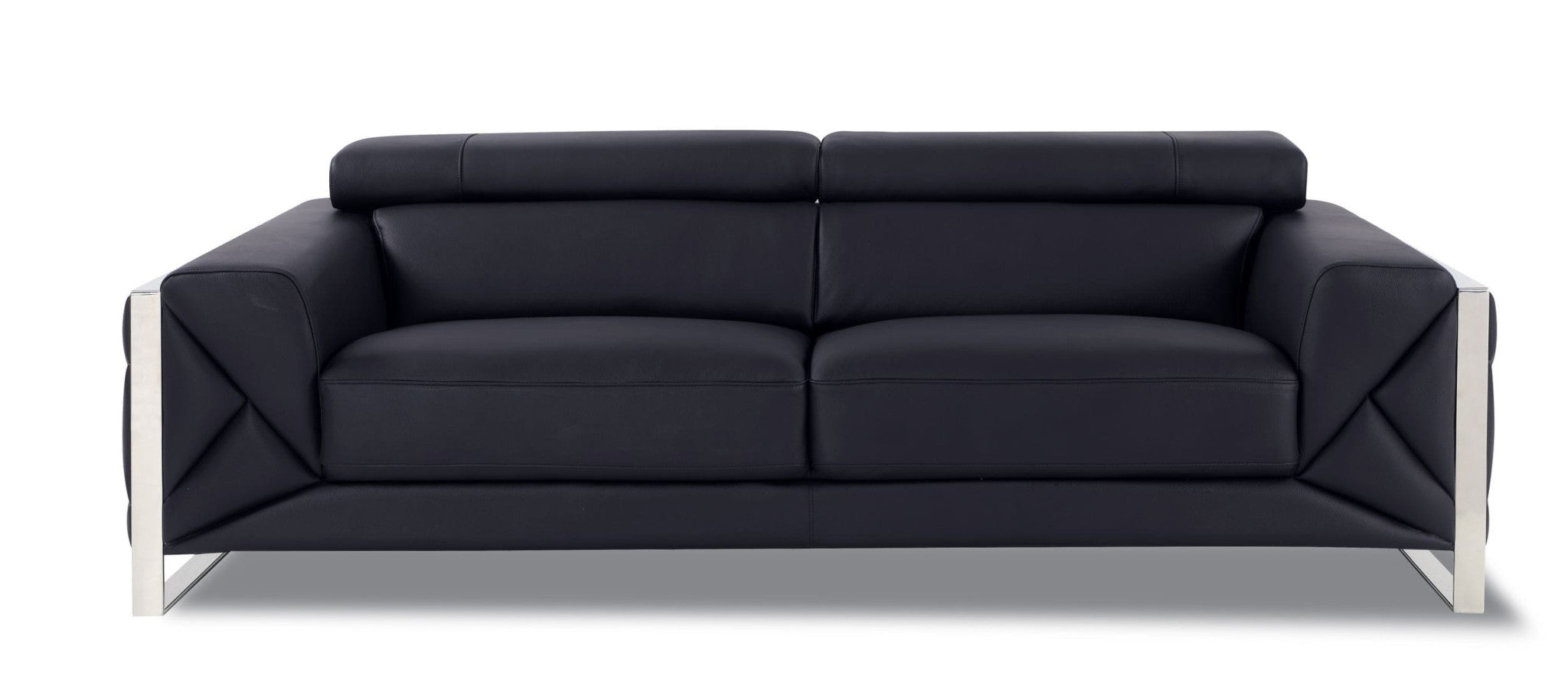 89" Black and Chrome Genuine Leather Sofa