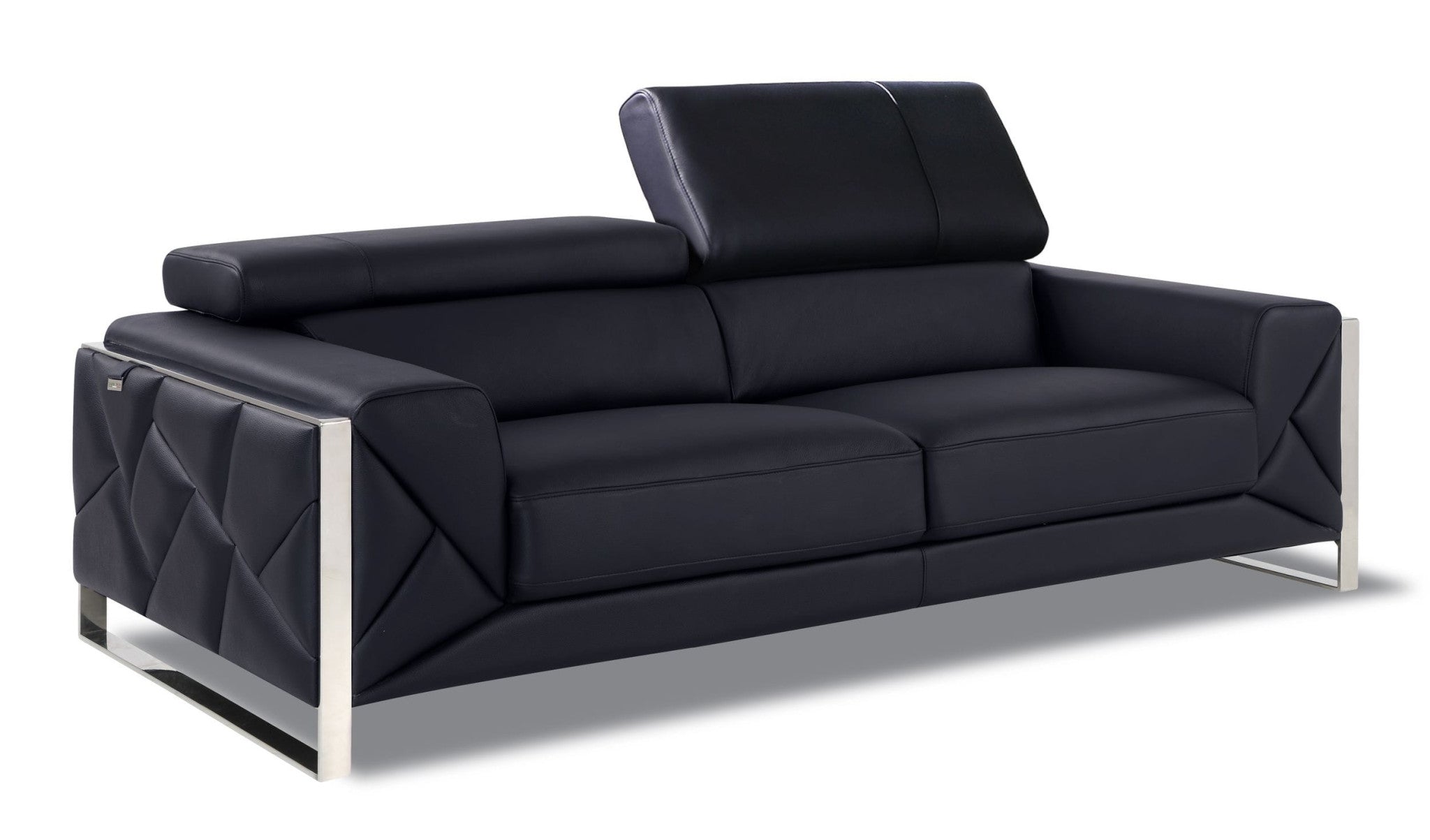 89" Black and Chrome Genuine Leather Sofa