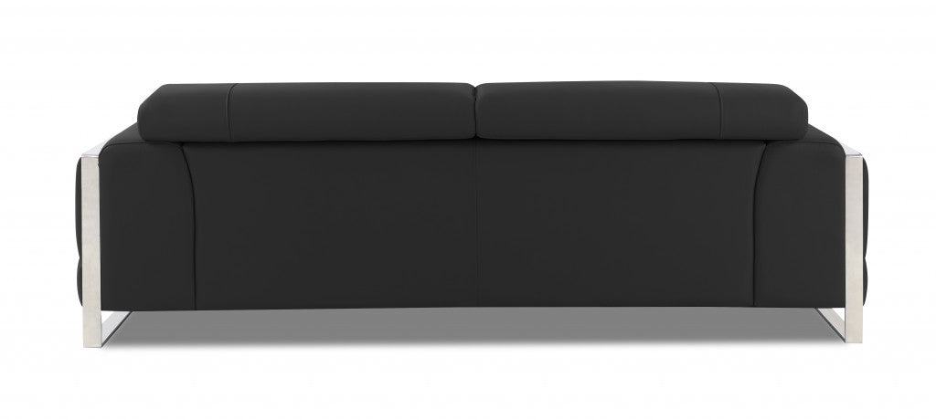 89" Dark Gray and Chrome Genuine Leather Sofa