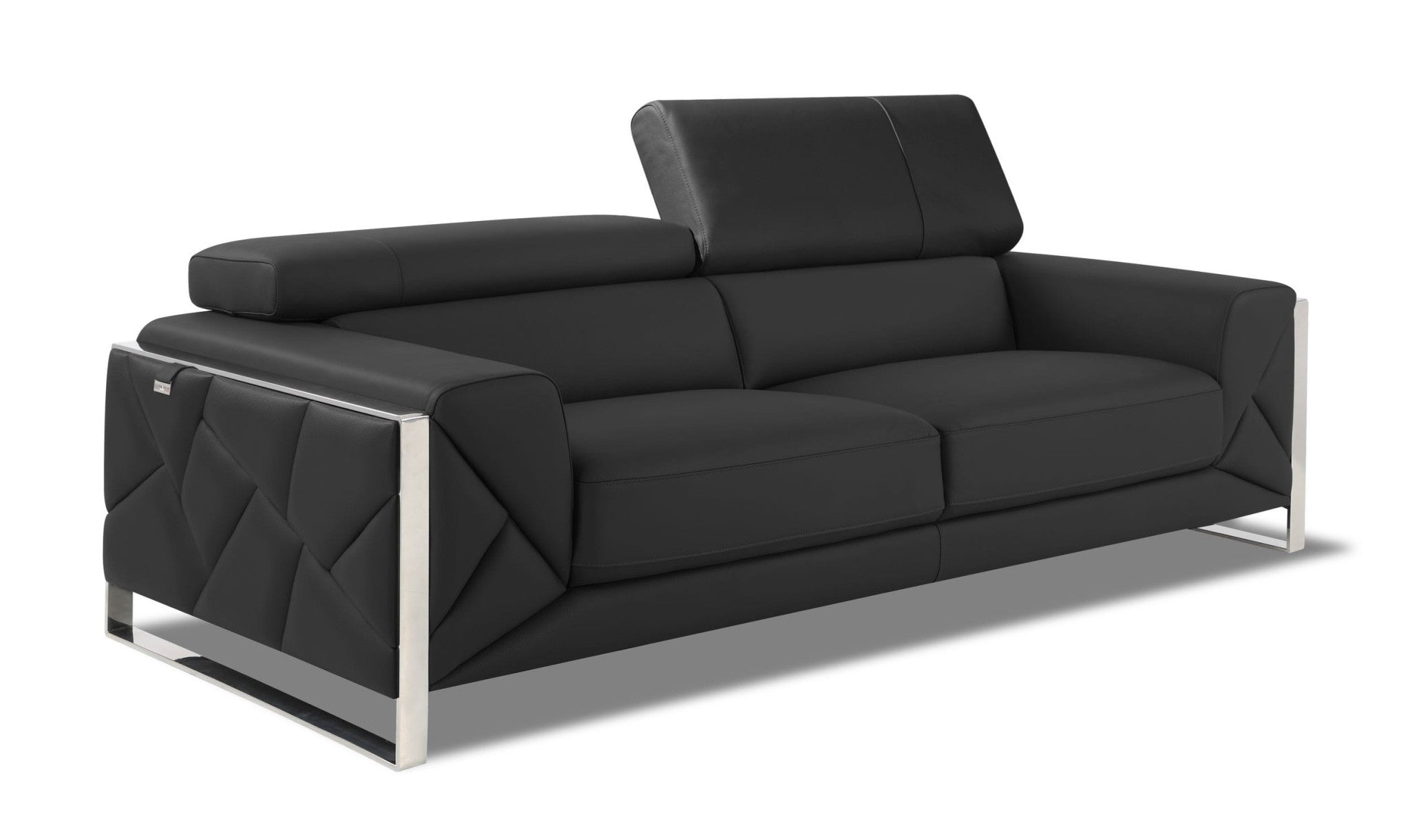 89" Dark Gray and Chrome Genuine Leather Sofa