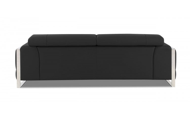 89" Dark Gray and Chrome Genuine Leather Sofa