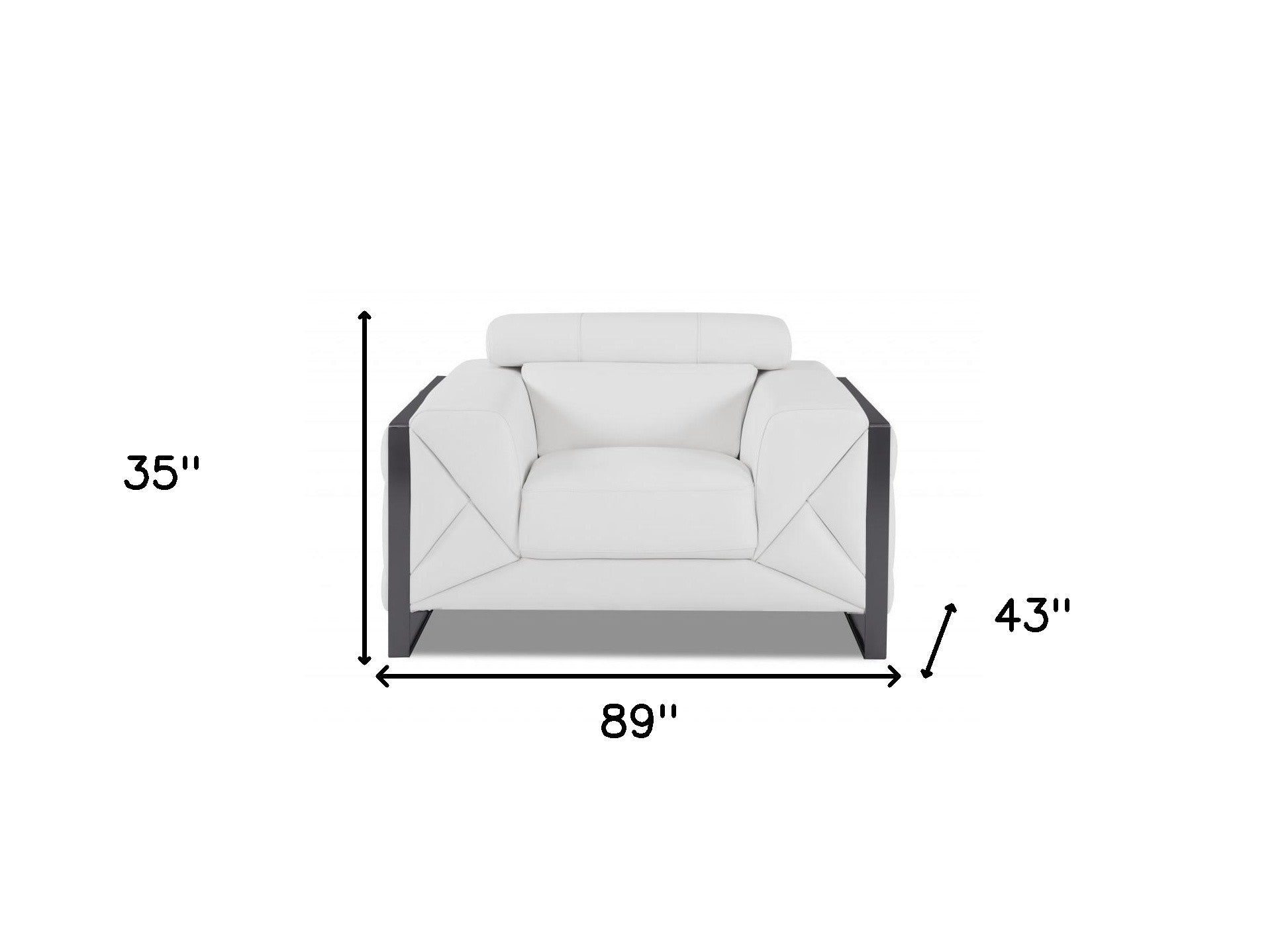 89" White and Chrome Genuine Leather Sofa