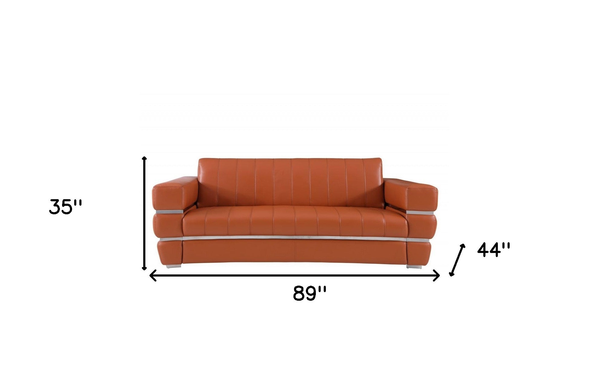 89" Camel Brown Chrome Accents Genuine Leather Sofa