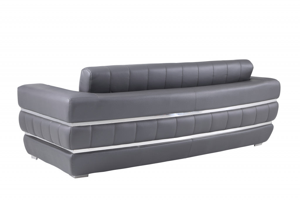 89" Dark Gray Chrome Accents Genuine Leather Sofa