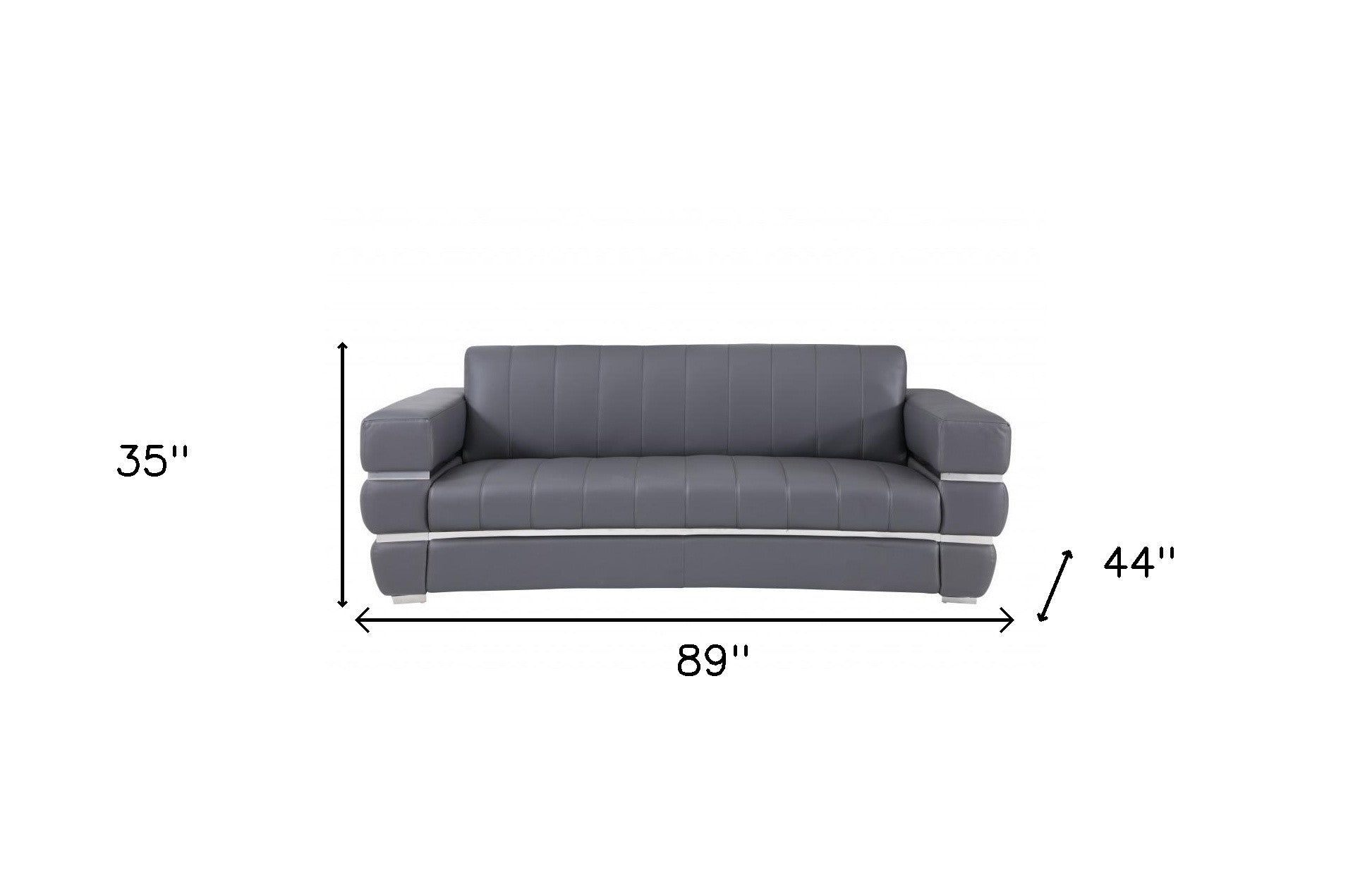 89" Dark Gray Chrome Accents Genuine Leather Sofa