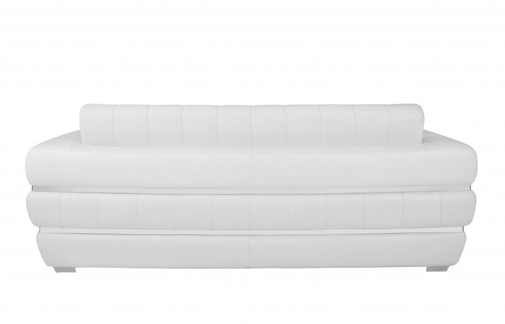 89" White Genuine Leather Sofa