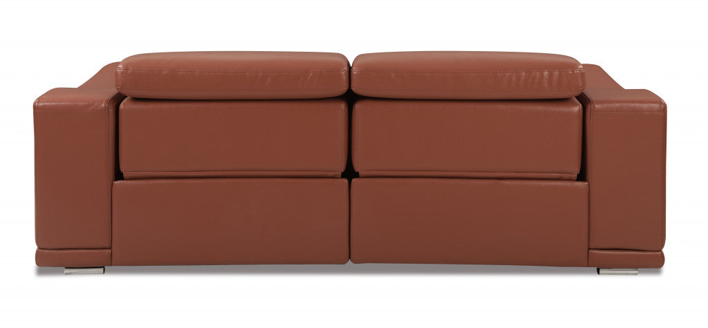 86" Camel Brown Genuine Leather Reclining Sofa