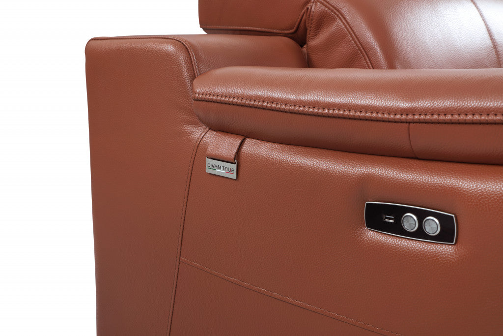 86" Camel Brown Genuine Leather Reclining Sofa