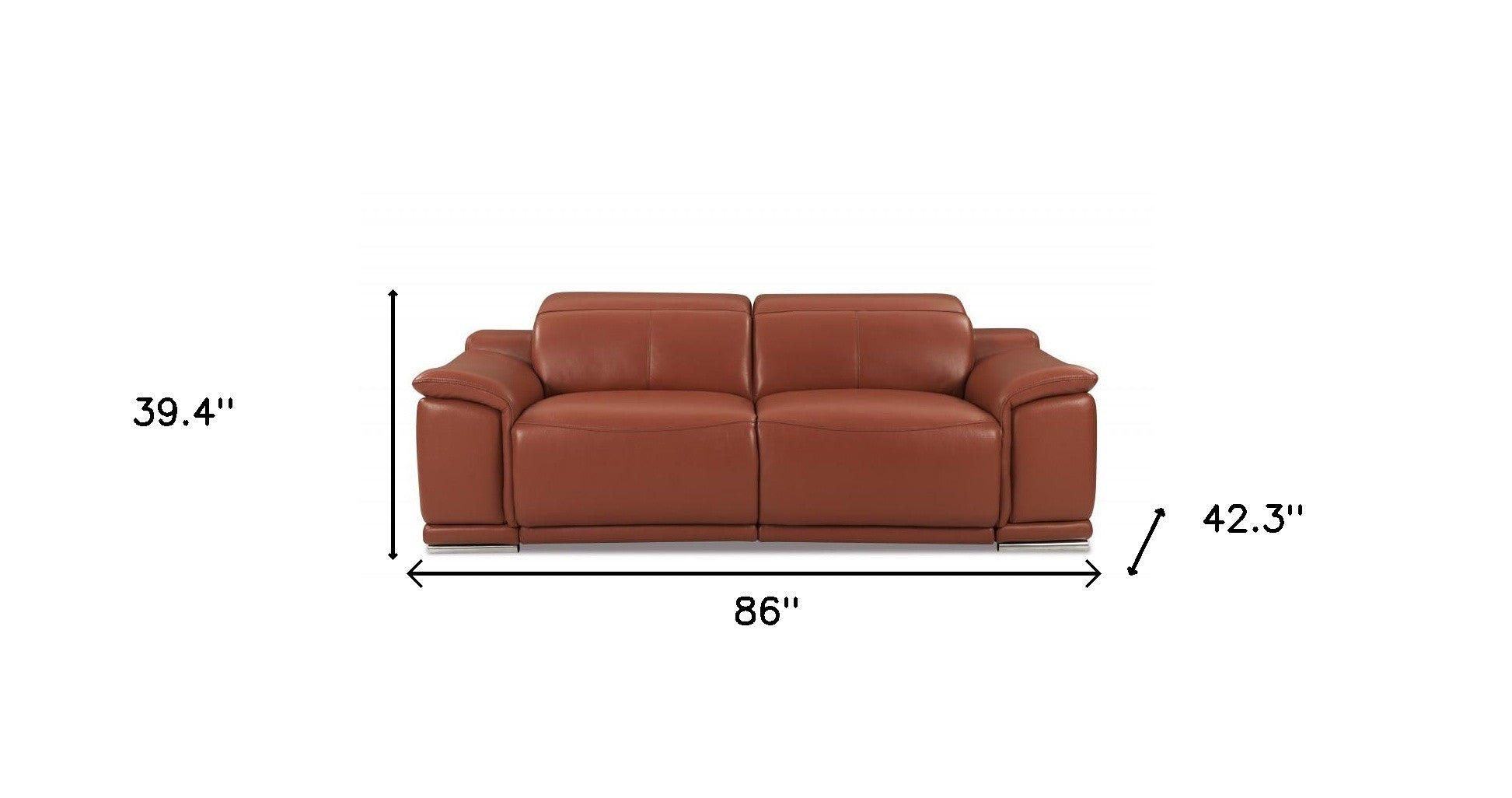 86" Camel Brown Genuine Leather Reclining Sofa