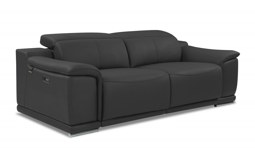 86" Dark Gray Genuine Leather Reclining Sofa