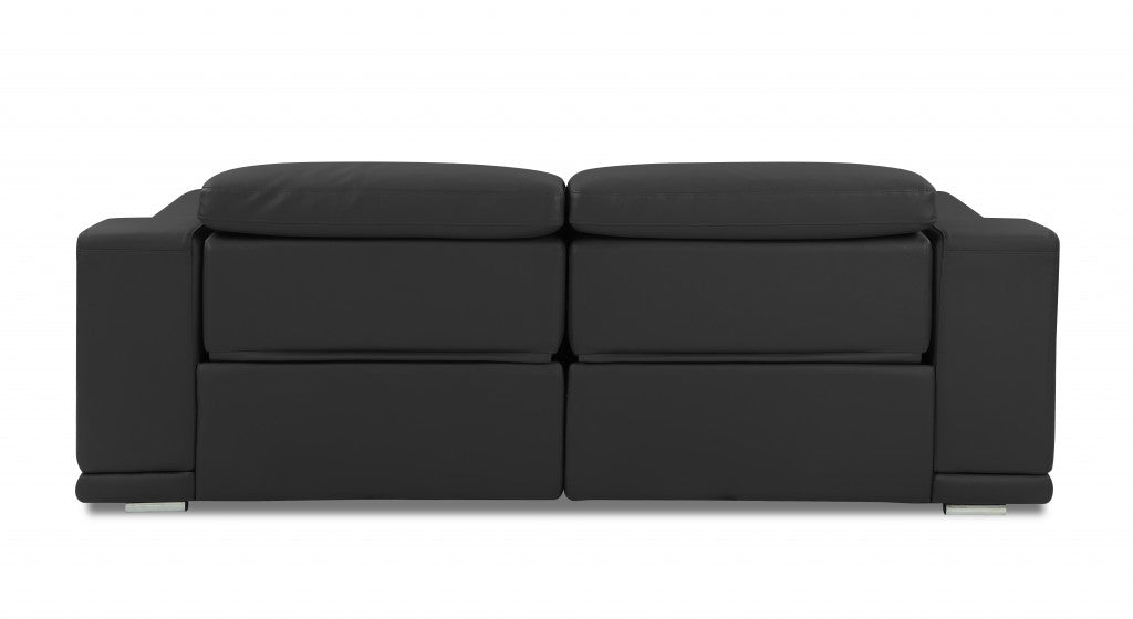 86" Dark Gray Genuine Leather Reclining Sofa