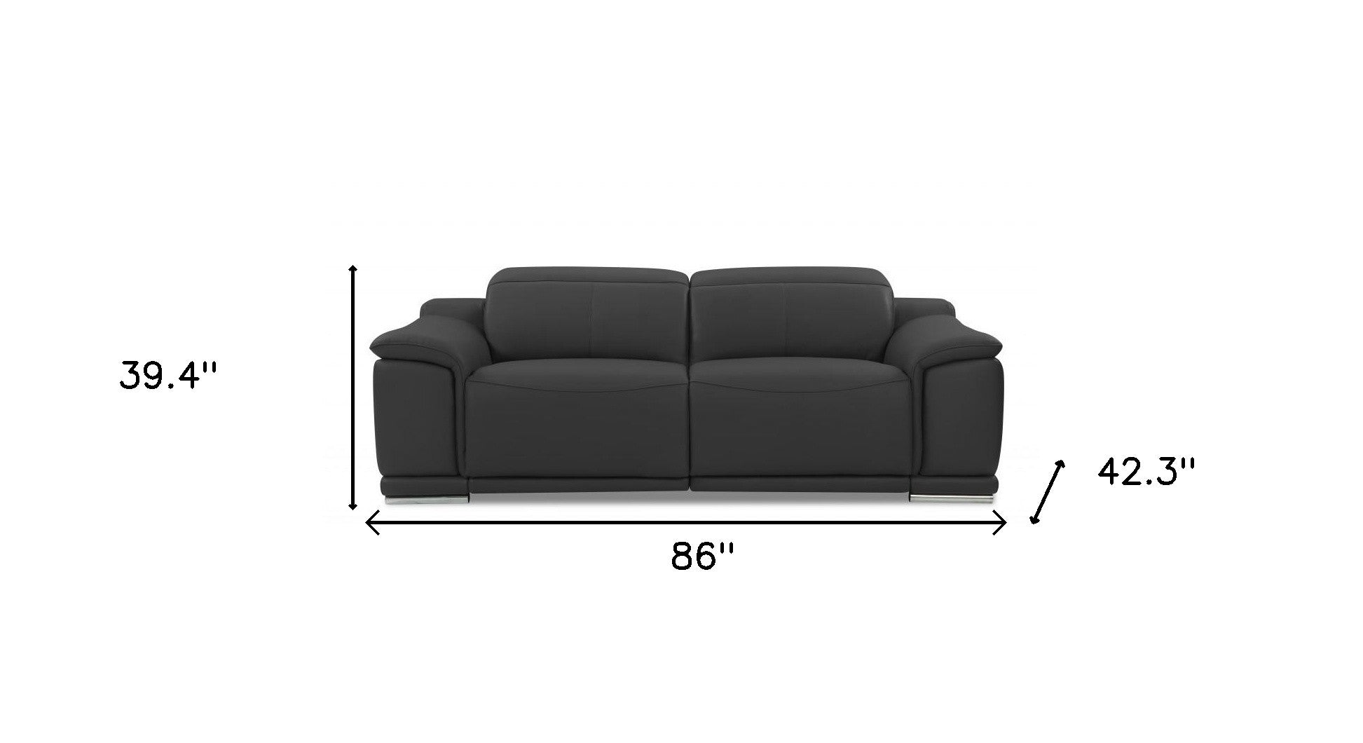 86" Dark Gray Genuine Leather Reclining Sofa