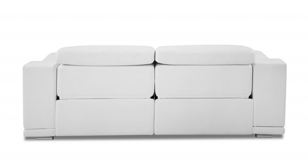 86" White Genuine Leather Reclining Sofa