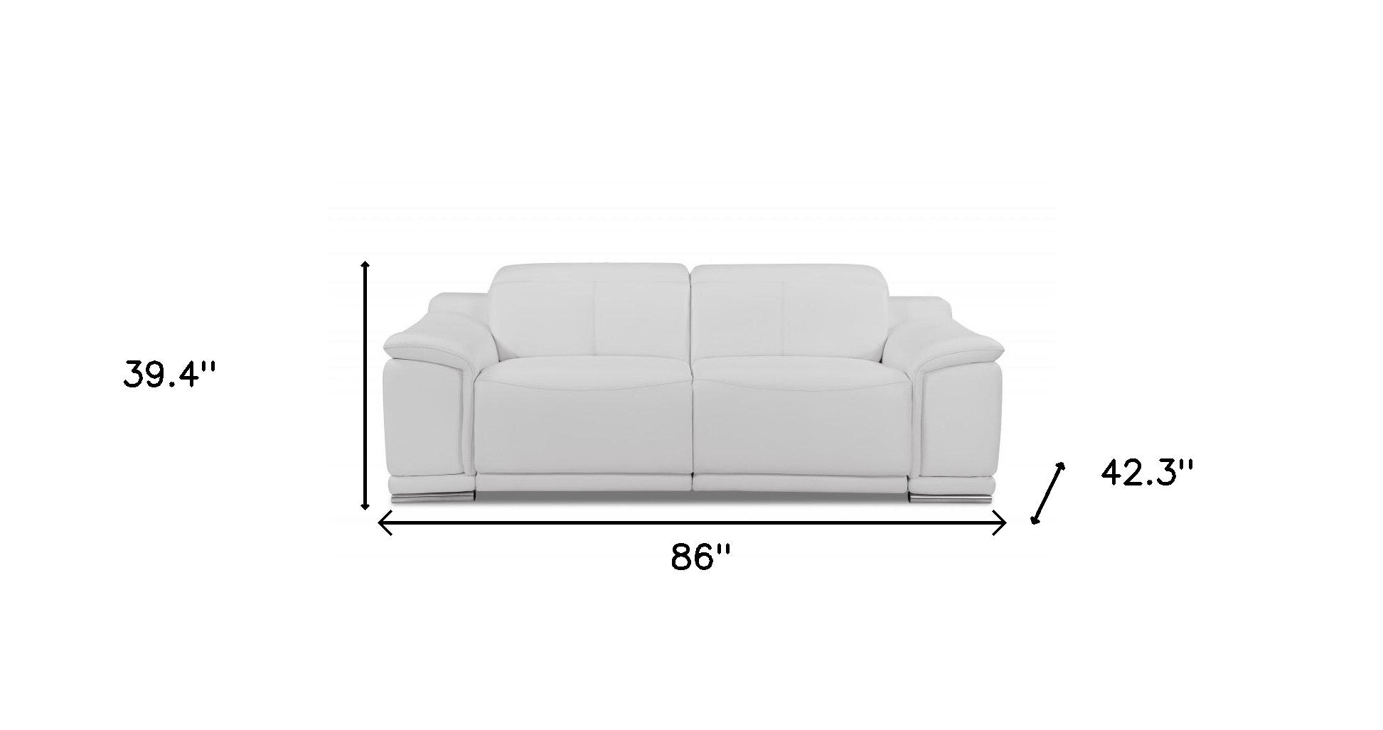 86" White Genuine Leather Reclining Sofa